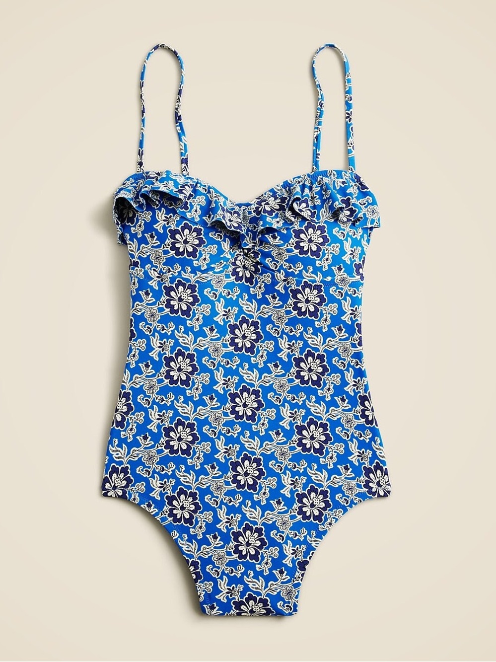 J. Crew | Ruffle one piece swimsuit in cobalt floral